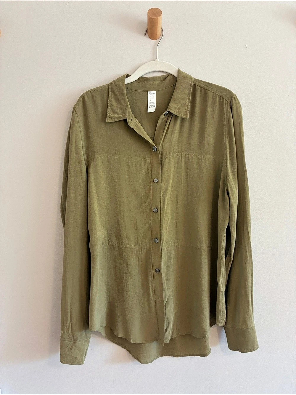 SPANX Button Down Shirt Green Medium